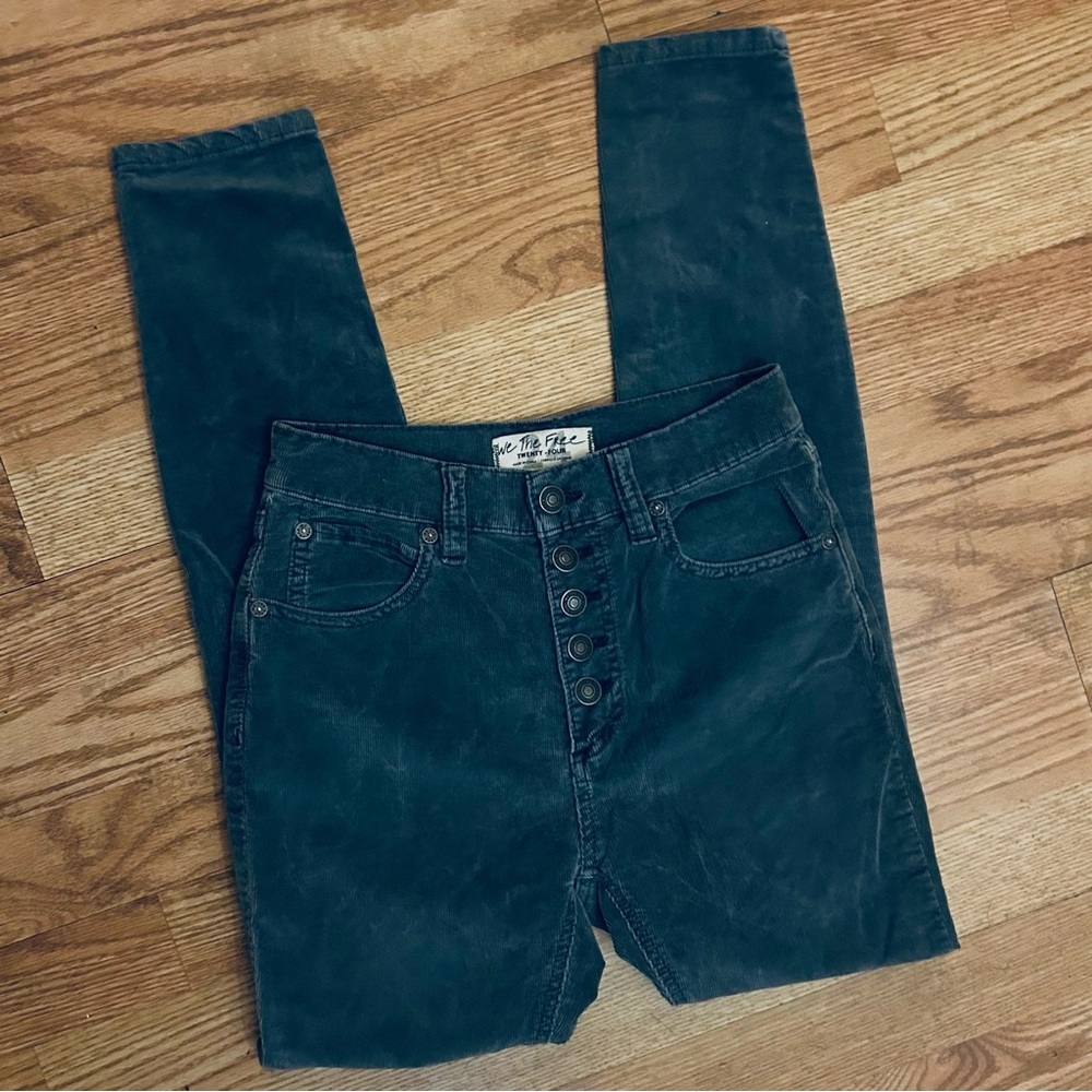 Free People Lite Green Corduroy Pants Size 24 Button fly